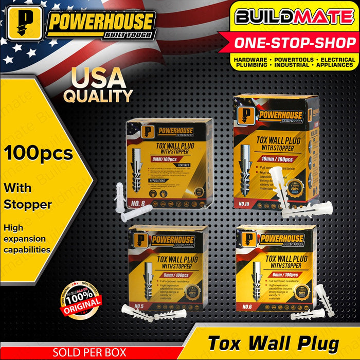 POWERHOUSE Tox Wall Plug with Stopper 100PCS #5 | #6 | #8 | #10 | #12 Drywall Anchors BUILDMATE PHHT