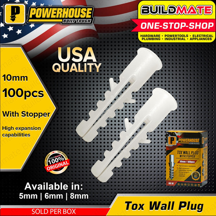 POWERHOUSE Tox Wall Plug with Stopper 100PCS #5 | #6 | #8 | #10 | #12 Drywall Anchors BUILDMATE PHHT