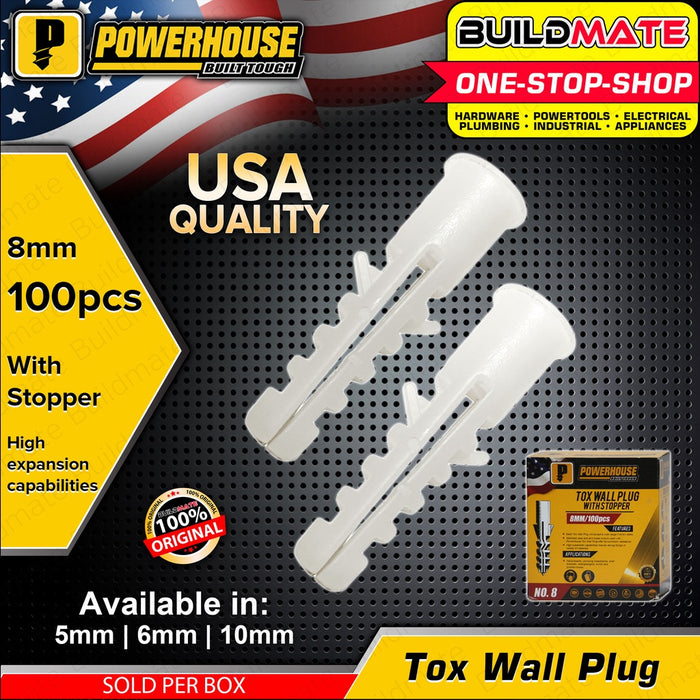 POWERHOUSE Tox Wall Plug with Stopper 100PCS #5 | #6 | #8 | #10 | #12 Drywall Anchors BUILDMATE PHHT