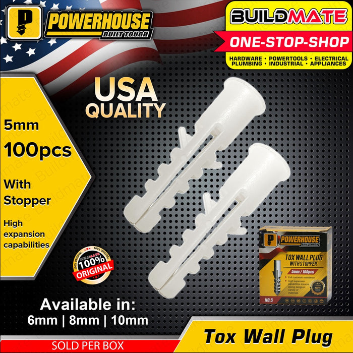 POWERHOUSE Tox Wall Plug with Stopper 100PCS #5 | #6 | #8 | #10 | #12 Drywall Anchors BUILDMATE PHHT