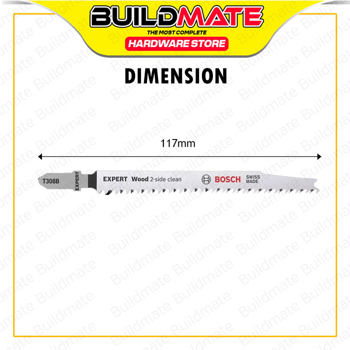 (5PCS) BUILDMATE Bosch 117MM Jigsaw Blade Set T308B / T308BO Expert 'Wood 2-Side Clean' for Wood BAX