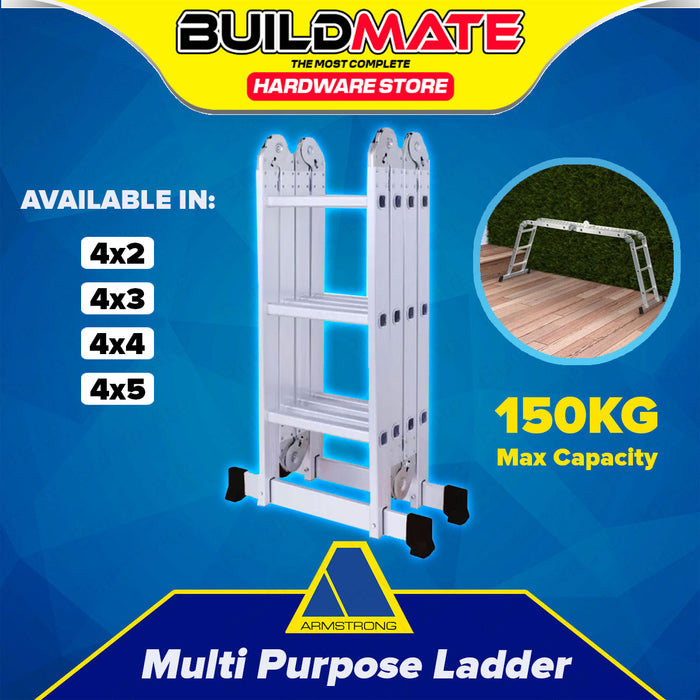 BUILDMATE Armstrong Aluminum Multipurpose Ladder 150kg Capacity Heavy Duty Adjustable Combination Folding Extendable Ladder