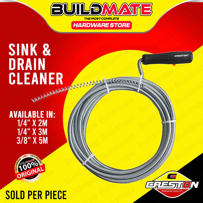 BUILDMATE Creston Sink and Drain Cleaner 2M-5M Heavy Duty Pipe Cleaner Clog Remover Declogger Plumbing Cable Drain Auger SOLD PER PIECE