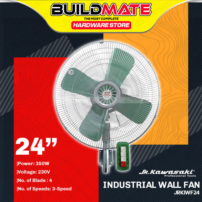 BUILDMATE Jr Kawasaki Industrial Wall Fan 24" Electric Wall Mounted with Drop Down Switch Wall Fan JRKIWF24