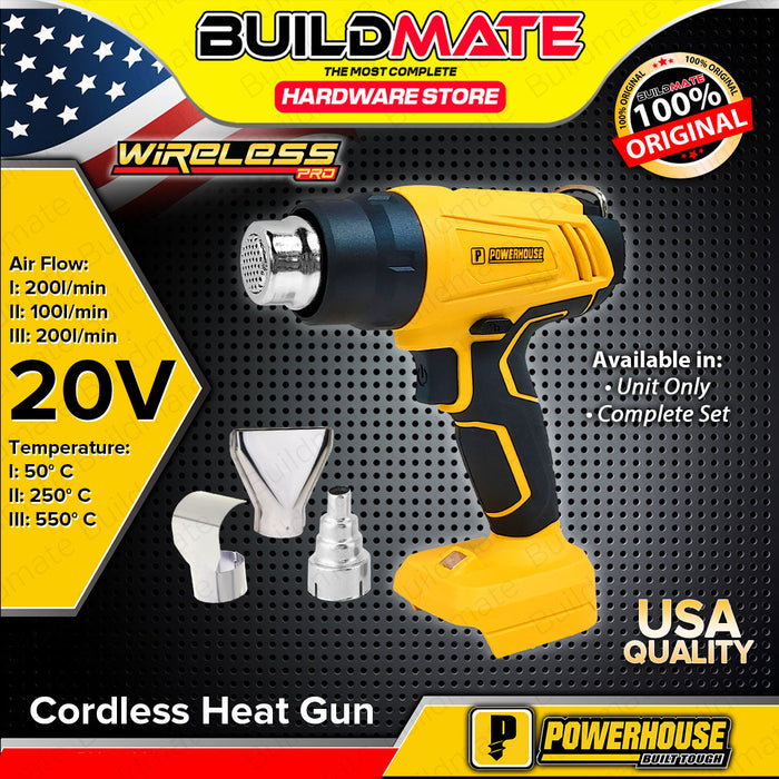 BUILDMATE Powerhouse Cordless Heat Gun 20V Hot Air Gun With 3pcs Nozzle Rechargeable Plastic Sealer Heat Shrink Blower Paint Stripping Heating Tool PH-20V-WLPROHEAT - PHPT