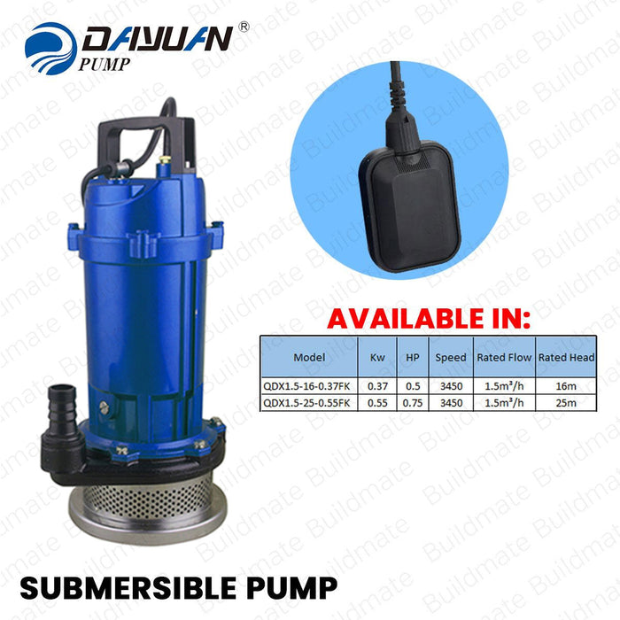 BUILDMATE Dayuan Submersible Pump 0.5HP / 0.75HP Copper Wire With Cast Aluminum Body Stormwater Sewage Septic Water Pump SOLD PER PIECE