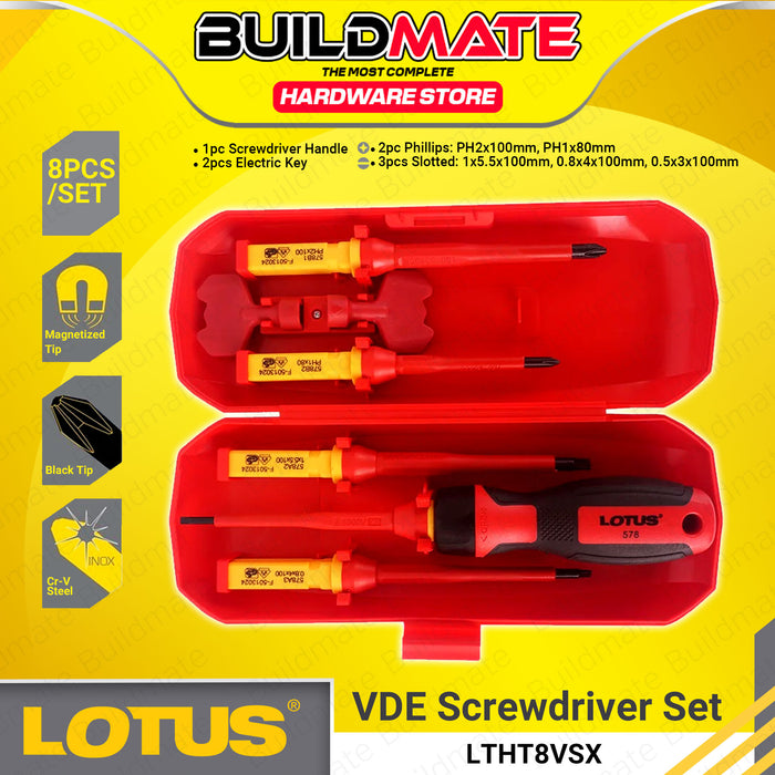 BUILDMATE Lotus 8pcs VDE Insulated Screwdriver Set Slotted Phillips Screw Driver Electrician Hand Repair Tool Kit LTHT8VSX - LHT