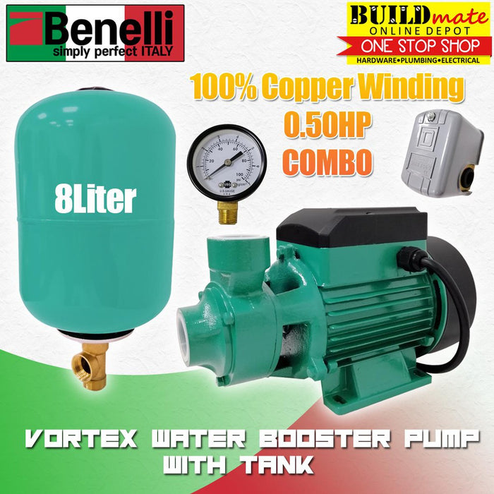 BENELLI COMBO Water Booster Vortex Pump 0.50HP BLP50 WITH 8 LITER TANK •BUILDMATE•