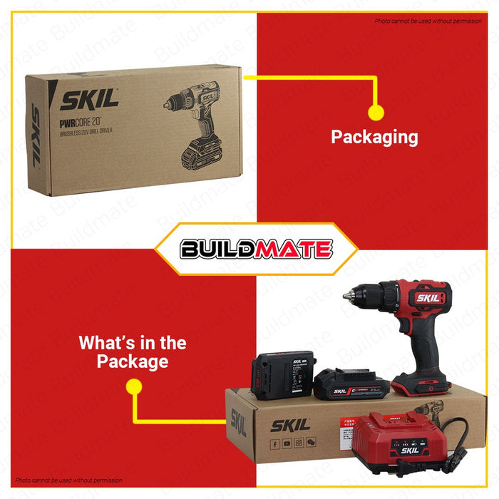 SKIL Cordless Drill / Driver 20V BL Energy Platform with 2 Battery & Charger DL5239C-20 •BUILDMATE•