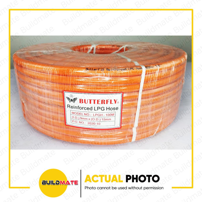 BUTTERFLY Made in Taiwan Reinforced LPG HOSE Heavy Duty 3/8" 300PSI LPGH-100M •BUILDMATE•