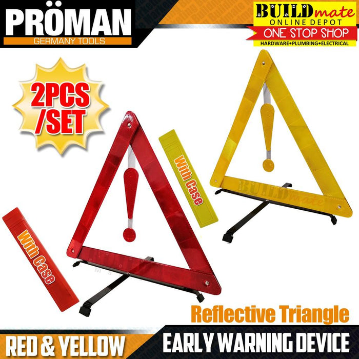 BUILDMATE Shimaru / Proman 2pcs Reflective Triangle EWD Early Warning Device Red & Yellow Vehicle Roadside Safety Emergency Triangle Signage Kit SOLD IN PAIRS