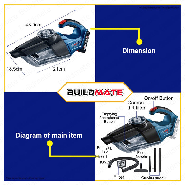 BOSCH Lithium Ion Li-Ion Cordless Handheld Vacuum Cleaner Solo GAS 18V-1 06019C62L0 •BUILDMATE• BLC