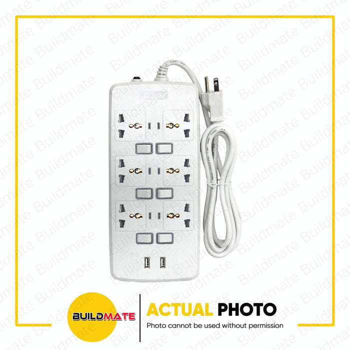 ROYU 6 GANG Universal Extension Socket Outlet with Individual Switch Surge Protector REDEC726