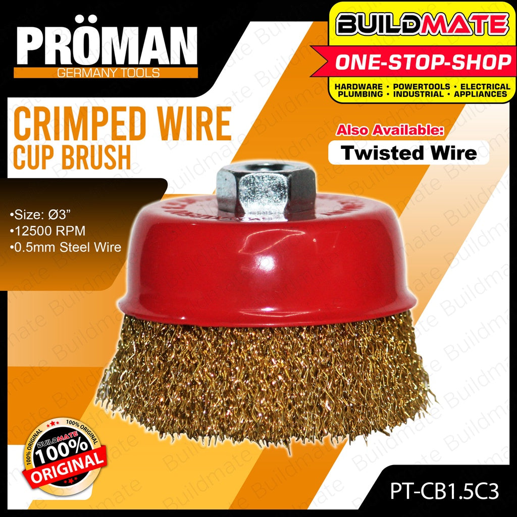 BUILDMATE Wadfow Wire Cup Brush Set 3 Inch 75mm Crimped