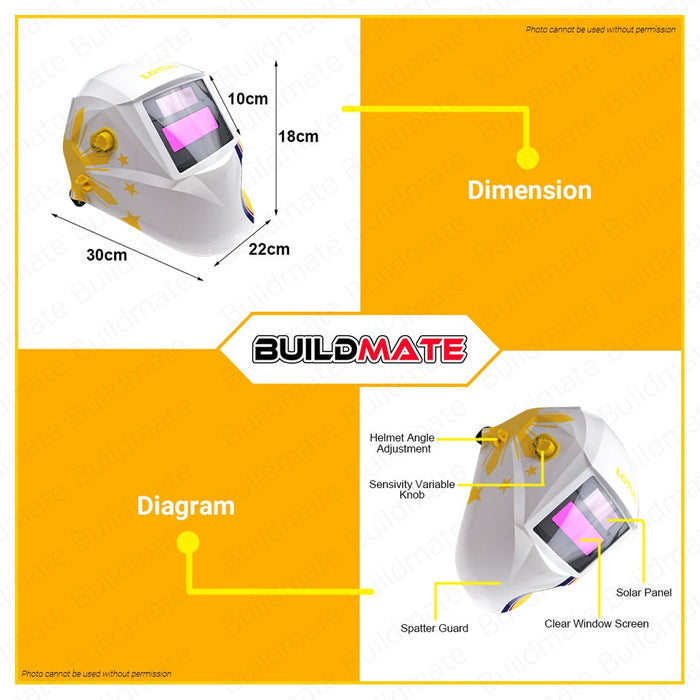 LOTUS Auto Darkening Welding Mask Helmet Head Protection Pinoy LTWH500XPH AUTHENTIC •BUILDMATE•