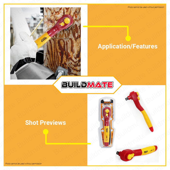 BUILDMATE Ingco 1000V Insulated Ratchet Wrench 1/2" Inch Socket Torque Wrench Ratcheting Hand Tools HIRTH121 - IHT