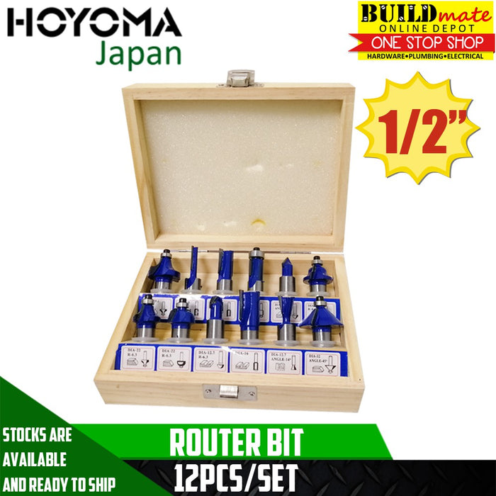 Hoyoma Japan 12 Pcs Router Bit Set 12mm 1/2" •BUILDMATE• 