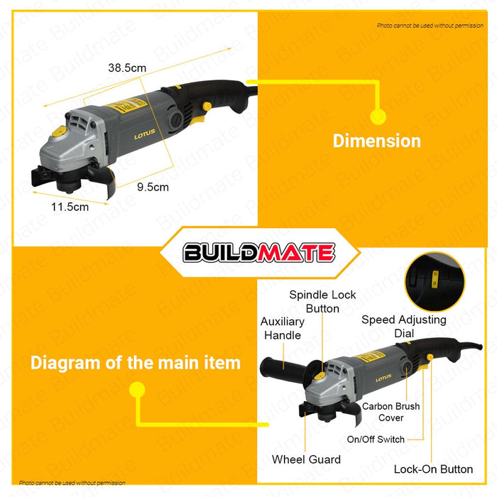 LOTUS Heavy Duty 1000W Angle Grinder 4 Trigger With Free Carbon Brush LTSG1000PX •BUILDMATE• LPT