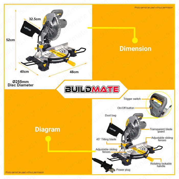 LOTUS Miter / Mitre Saw Ø255mm 1800W LTCM1800X •BUILDMATE• LPT