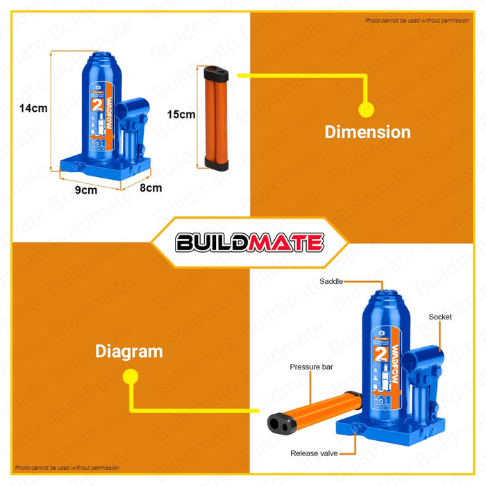 WADFOW 2 TONS Hydraulic Bottle Jack Welded Bottle Jack 2 Ton Easy Lifting WHJ1502 •BUILDMATE• WHT