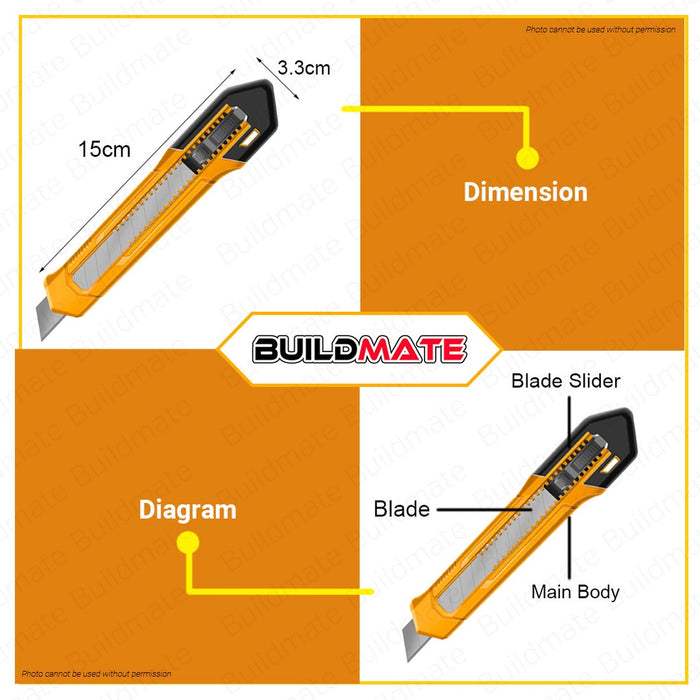 BUILDMATE Ingco Snap-Off Blade Knife 135MM - 152MM Board or Paper Cutter Handy Utility Cutter HKNS16001 / HKNS110925 / HKNS110915- IHT