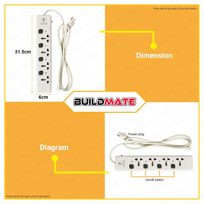 POWERHOUSE USA Extension Cord Individual Switch Universal Outlet Socket Surge Protector PHEC-400