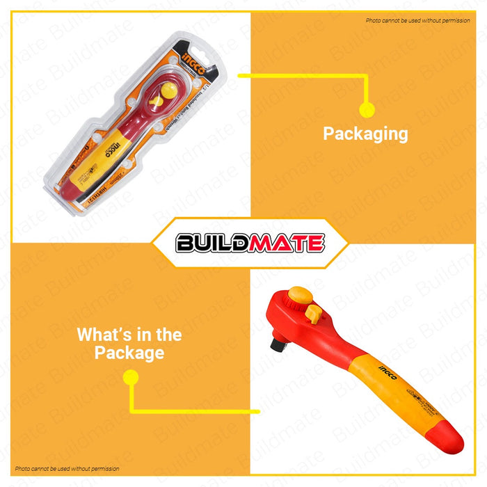 BUILDMATE Ingco 1000V Insulated Ratchet Wrench 1/2" Inch Socket Torque Wrench Ratcheting Hand Tools HIRTH121 - IHT