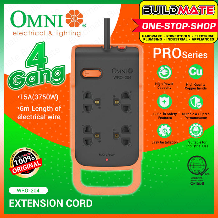 OMNI Pro Series Extension Cord 4G with Led Indicator Light Universal Outlet Socket WRO-204 •BUILDMATE•