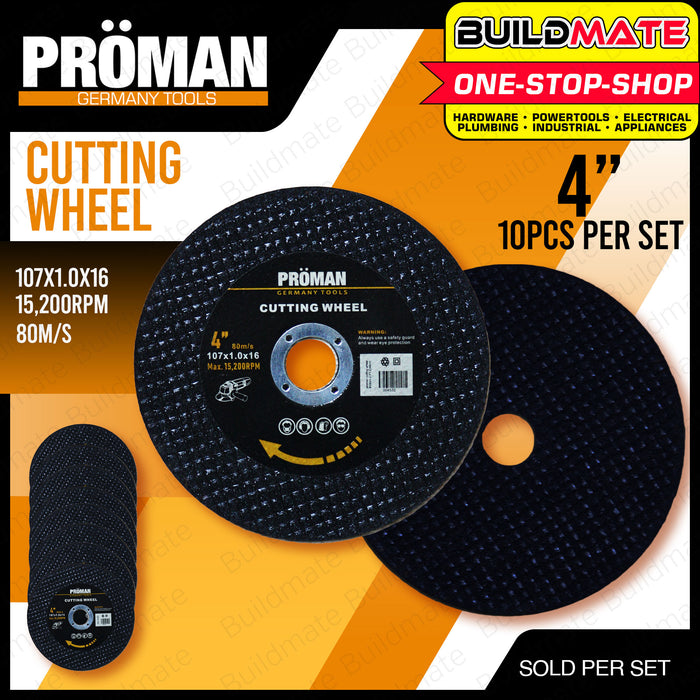 [10PCS] PROMAN GERMANY Cutting Disc Wheel 4"#100 x 1.0 PT-CW410 •BUILDMATE•