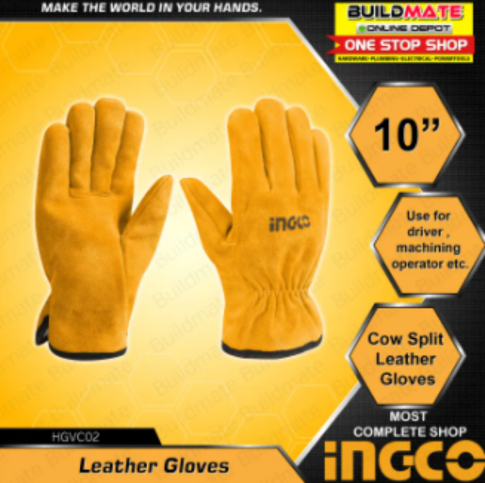 INGCO Leather Gloves 10" HGVC02  •BUILDMATE• IHT