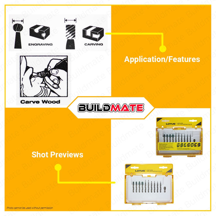 LOTUS Carving Engraving Kit for Rotary Die Grinder with Case 11 PCS/SET LTXT11CEX •BUILDMATE•