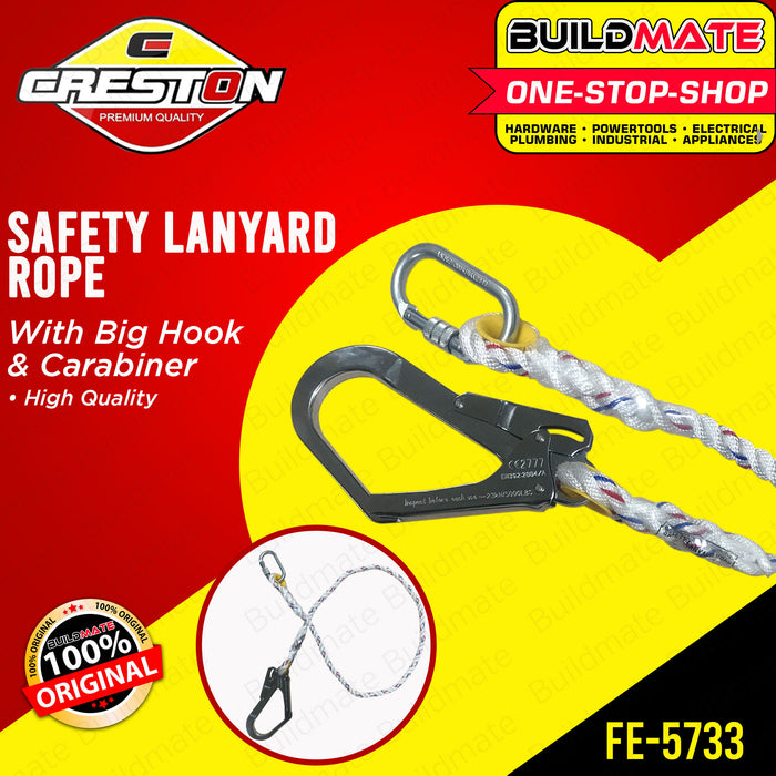 CRESTON Safety Lanyard Rope with Big Hook and Carabiner FE5733 •BUILDMATE•