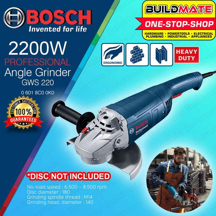 BOSCH Heavy Duty Large Angle Grinder 2200W M14 With Handle GWS2200-180H 06018C00K0 •BUILDMATE• BPT