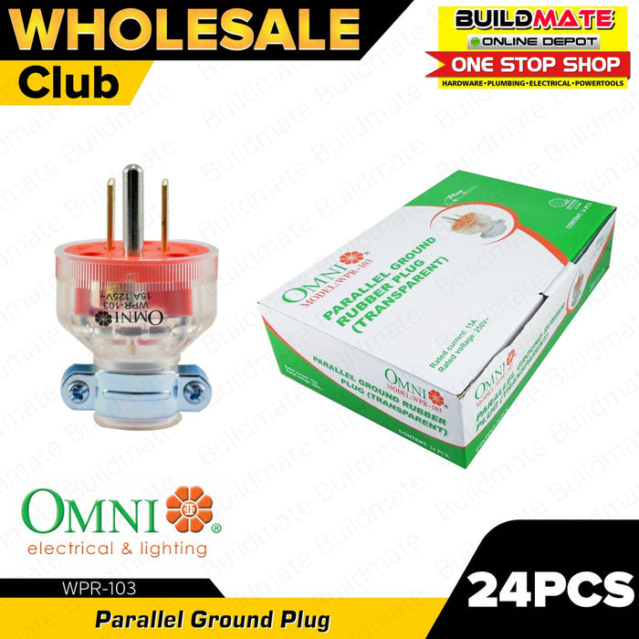 [WHOLESALE] BUILDMATE Omni 24PCS/BOX Electric Parallel Ground Rubber Plug Transparent 15A 250V Heavy Duty Clear 3-Prong Grounded Power Plug WPR-103