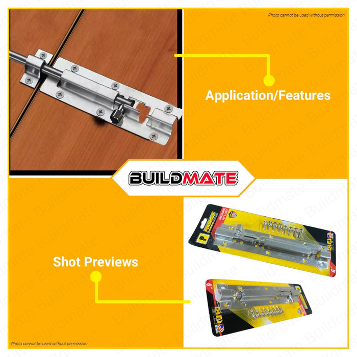 POWERHOUSE Stainless Barrel Bolt with Screw 6" •BUILDMATE• PWTA