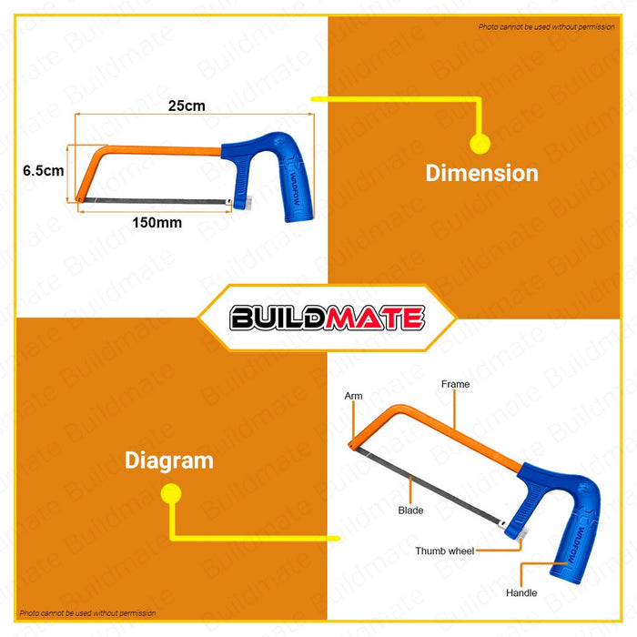 BUILDMATE Wadfow Mini Hacksaw Frame 6" Inch with 1pc Hacksaw Blade for Sawing Wood Mini Hand Saw SOLD PER PIECE WHF2105 / WHF2103 - WHT