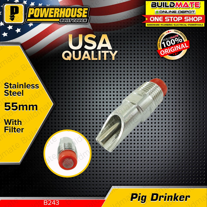 POWERHOUSE STAINLESS Pig Drinker with Filter SMALL B243 55mm •BUILDMATE• PHHT