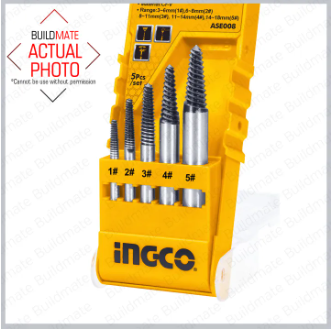 KIT 5 CONTRA MACHO EXTRACTOR DE TORNILLOS INGCO ASE008