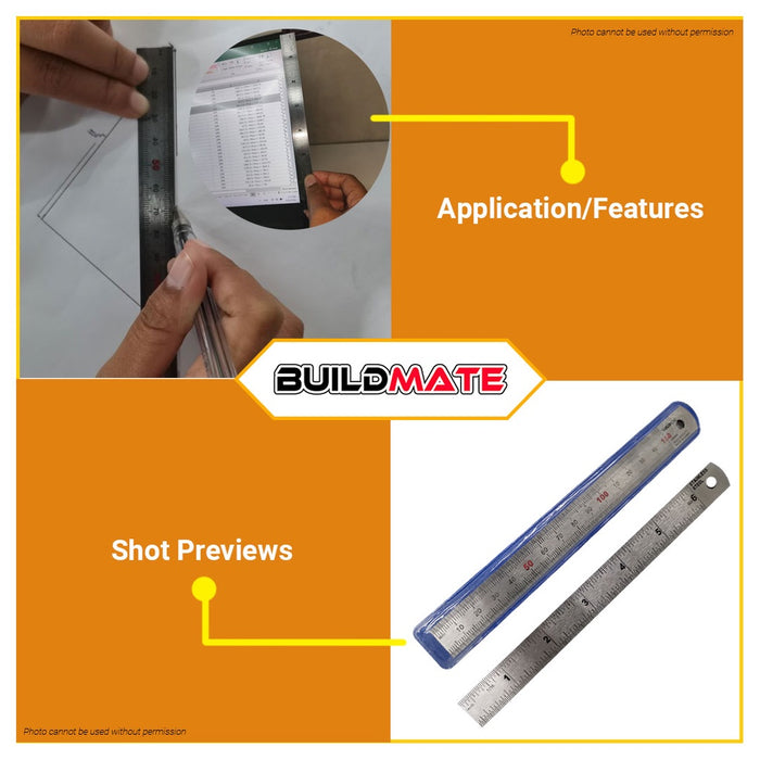 WADFOW 150mm 6" Inches Ruler Metric & Inch Stainless Steel Measuring Tool WRU1315 •BUILDMATE• WHT