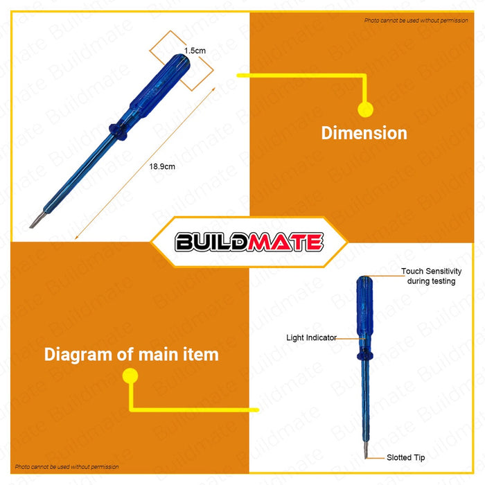 BUILDMATE Wadfow Test Pencil 4x100mm AC 100-500V Voltage Tester Light Flat Head Screwdriver Electric Circuit Detector Pen - WHT