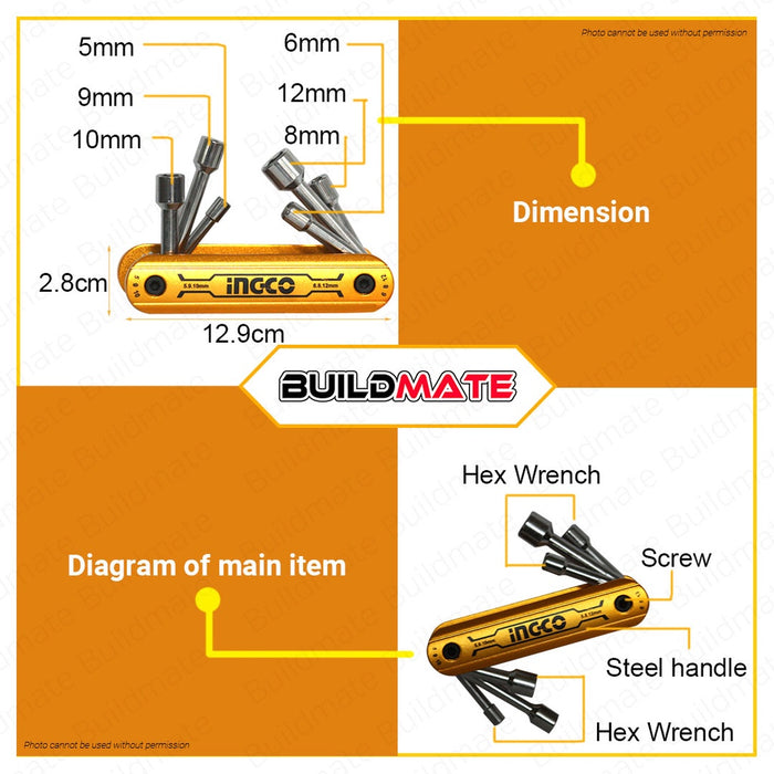 Ingco 6 Pcs Folding Nut Driver Set Kit HFND0601 •BUILDMATE• HT2