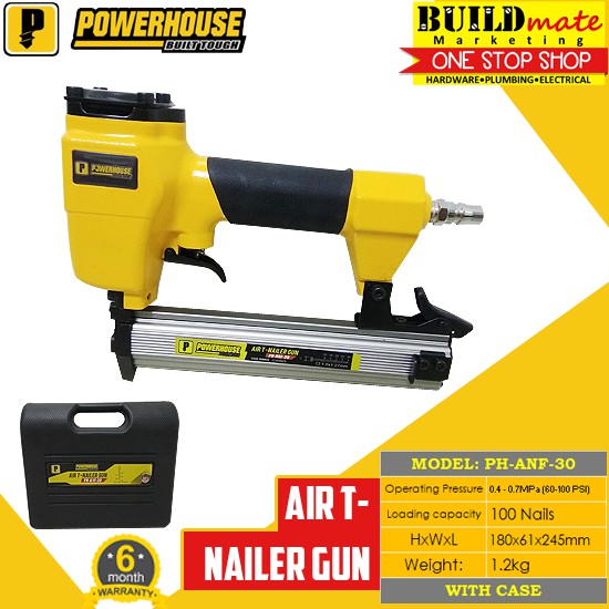 POWERHOUSE Pneumatic Air Brad Nailer (Nail Gun) with Case PH-ANF-30 •BUILDMATE•  PHP