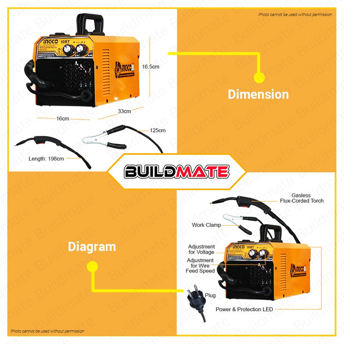 [SALE!] INGCO Portable Inverter Flux Cord Arc Welding Machine Mig Welder (FCAW) FC1301 | FC2201P IPT