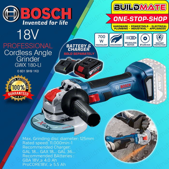 BOSCH BRUSHLESS MOTOR Cordless Angle Grinder 125mm M14 GWX180-LI 06019H91K0 •BUILDMATE• BLC