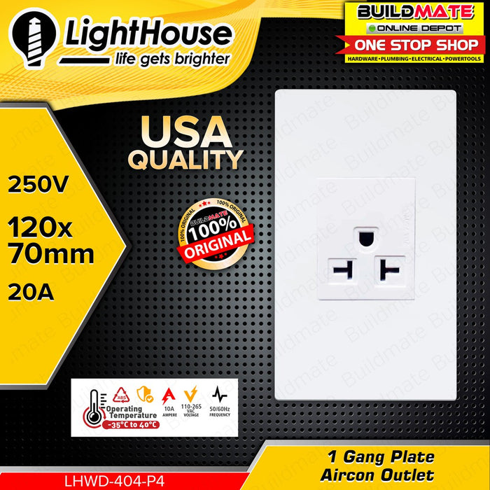 LIGHTHOUSE Electric 1 Gang Plate w/ Aircon Outlet 120mm x70mm 250V-20A LHWD-404-P4 •BUILDMATE• PHLH