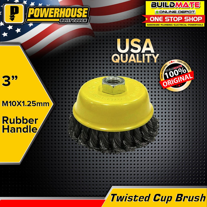 POWERHOUSE Cup Brush Plain | Twisted M10x1.25mmx3" SOLD PER PIECE •BUILDMATE• PHHT