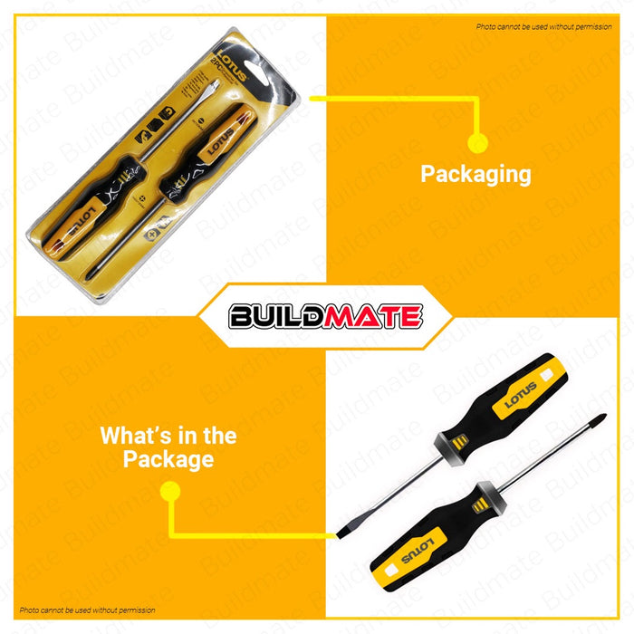 LOTUS 2pcs Screwdriver Set Professional Phillips & Slotted Screw Driver LTHTSS200 •BUILDMATE• LHT