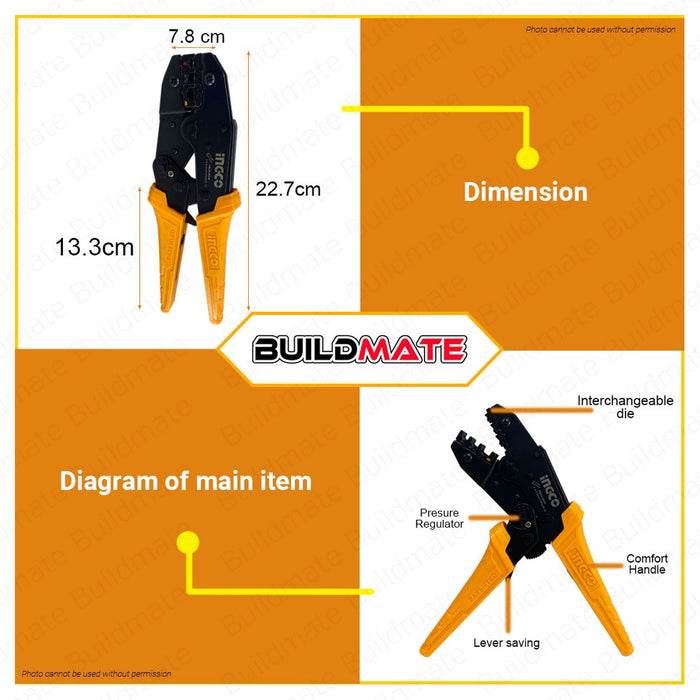 INGCO Ratchet Crimping Pliers 0.5-6mm |  1.5-6mm | 0.5-6 mm SOLD PER PIECE •BUILDMATE• IHT