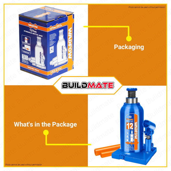 WADFOW 12 TONS Hydraulic Bottle Jack Welded Bottle Jack 12 Ton Easy Lifting WHJ1512 •BUILDMATE• WHT