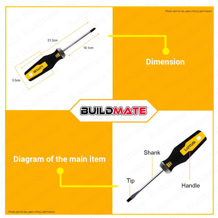 LOTUS 2pcs Screwdriver Set Professional Phillips & Slotted Screw Driver LTHTSS200 •BUILDMATE• LHT